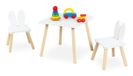 Relaxdays table enfant en bois avec 2 chaises, oreilles de lapin, 44x50x50 cm, blanc-naturel