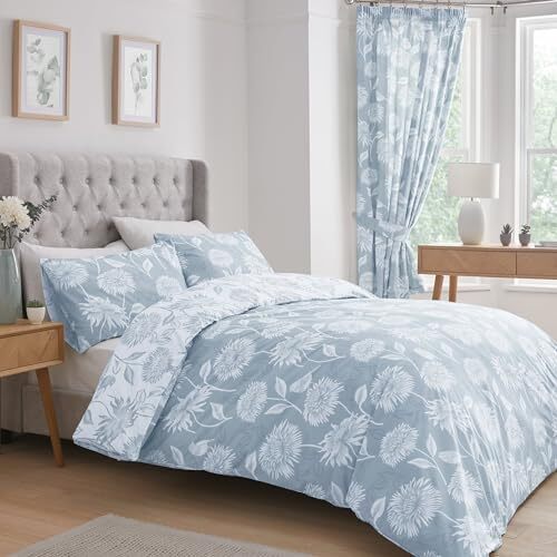 Dreams & Drapes Dreams & Drapes Design - Chrysanthemum - Omkeerbare Dekbedovertrek Set - Kingsize Bed Maat in Blauw