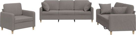 VidaXL 3-delige Loungeset met kussens stof taupe