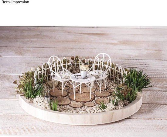 RAYHER 46066102 Zitgroep - 3-delig - 2 stoelen + 1 tafel - Wit - Metaal - Poppenhuispop