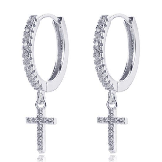 LGT JWLS Lookinggoodtoday LGT JWLS Oorringen met Kruis Hanger - Cross Silver