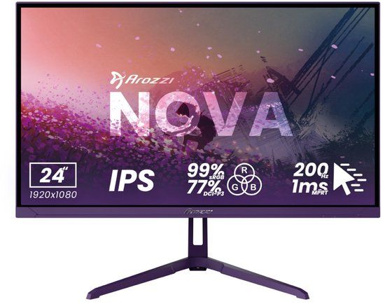 Arozzi Nova 24" Gaming Monitor - Full HD IPS - 200Hz - Paars