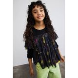 Desigual gebreide top met ruches en print - zwart