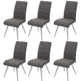 HWC Set van 6 eetkamerstoelen HWC-G55, keukenstoel, stof/textiel geborsteld roestvrij staal ~ grijsbruin