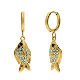 Lucardi Dames Stainless steel goldplated oorringen met hanger vis voor dames - Oorbellen - Staal - Goudkleurig