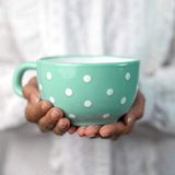 City to Cottage Groenblauw Wit | Polka Dot Stippen | Keramiek Extra Groot 500ml | Cappuccino Koffie Thee Soep Mokken Koppen Met Handvat | Cadeau