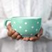 City to Cottage Groenblauw Wit | Polka Dot Stippen | Keramiek Extra Groot 500ml | Cappuccino Koffie Thee Soep Mokken Koppen Met Handvat | Cadeau