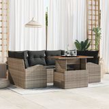 vidaXL Tuinbank Set 7-delig Grijs Polyrattan