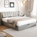 Ropilly Boxspringbed 140x200 cm, grijs, PU, Hydraulisch bed met opbergruimte, LED-verlichting en USB-aansluiting