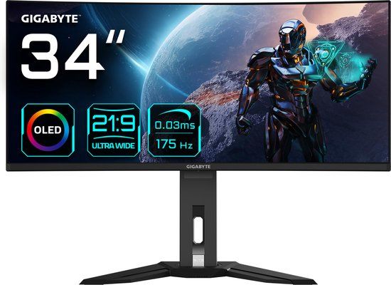Gigabyte MO34WQC - 34 inch - Curved Ultrawide OLED Gaming Monitor - 3440 x 1440 - 175Hz - 0.03ms