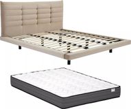 Vente-unique Cadre de lit tissu beige 140 x 190 cm