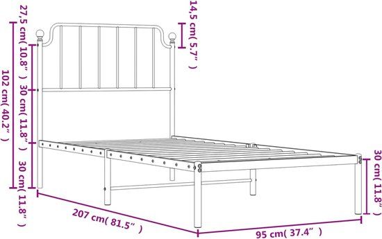 vidaXL Bedframe met hoofdbord metaal zwart 90x200 cm