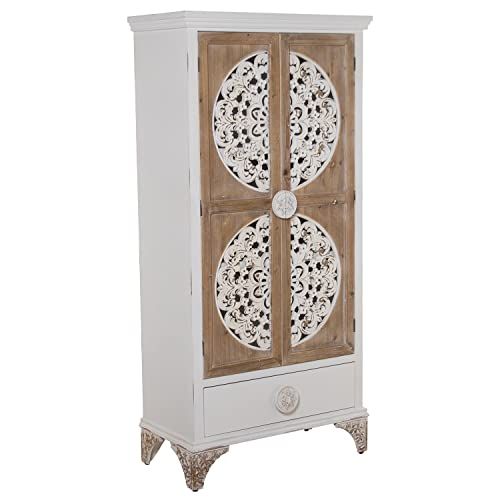 DRW Kledingkast met 2 deuren en 1 lade van hout en MDF, naturel en wit, 81 x 41 x 175 cm