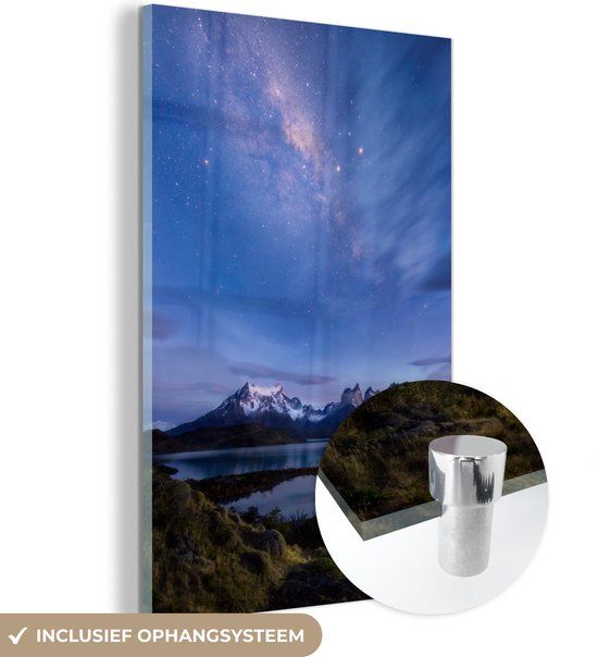 MuchoWow® Glass Painting 100x150 cm - Acrylic Glass Painting - Milky Way above mountains in Chile - Photo on glass - Paintings