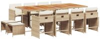 vidaXL 13-delige Tuinset met Kussens, Beige, van Polyrotan