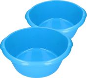 Hega Hogar Voordeel set multifunctionele kunststof ronde afwas teiltjes blauw in 2-formaten - 15 en 25 liter inhoud