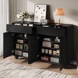 STILVORA Dressoir - Gebogen Deurdesign Met 2 Lades En 4 Deuren - Opbergkast Voor Woonkamer En Hal - MDF - 140x38x89 Cm - Zwart