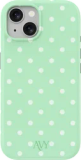 AVY Hoesje geschikt voor Apple iPhone 15 | Mint Breeze | Polka Dots | Matcha & Wit | Hard Shell Back Cover | Compatibel met MagSafe & Qi2