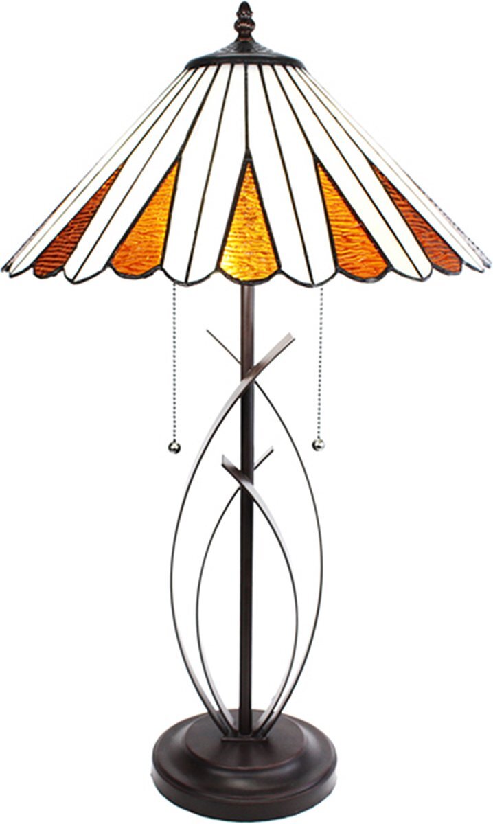 HAES deco - Tiffany Tafellamp Ø 41x69 cm Beige Bruin Glas Rond Tiffany Bureaulamp Tiffany Lampen Glas in Lood