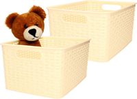 Plasticforte Opbergmand - 4x - Kastmand - rotan kunststof - beige/geel - 10 Liter - 22 x 33 x 16 cm