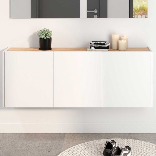 Germania Halkast Lydia - 3 deuren - wit/eikdecor - 138x25x52cm - Schoenenkast