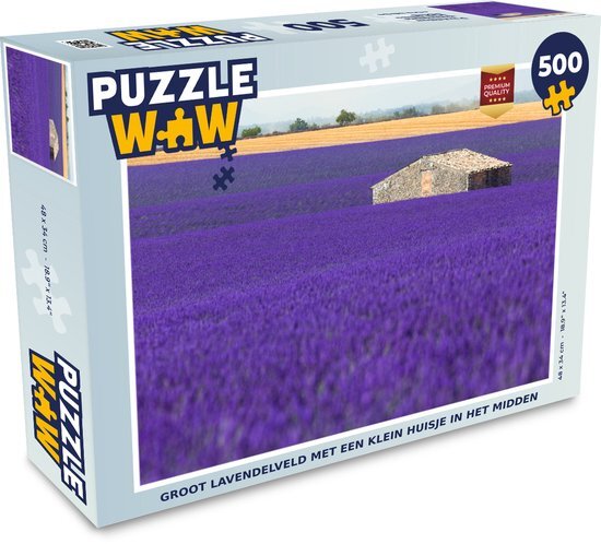 MuchoWow Puzzel Groot lavendelveld met een huisje in het midden - Legpuzzel - Puzzel 500 stukjes - Sinterklaas cadeautjes - Sinterklaas voor grote kinderen