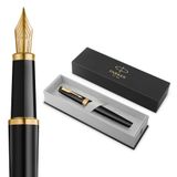 Parker Meridian Vulpen | Matzwarte lak met gouden accenten | Middelgrote penpunt | Blauwe inkt | Luxe Cadeaudoos