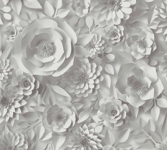 A.S. Création Vliesbehang 38718-1 - Grijs - Barok & Klassiek - Bloemen - 53 cm x 10 m