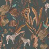 A.S. Création livingwalls Anna D'Andrea vliesbehang Dierenbehang 10,05 m x 0,53 m - Blauw, groen, bruin - Bloemenbehang - 782182