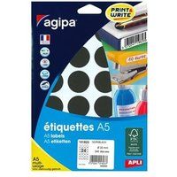 APLI-Agipa - Mat - permanente kleeflaag - zwart - 30 mm rond 240 etiket(ten)