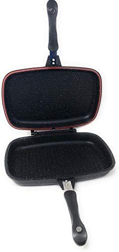 Grillpan 36 cm met lavasteen, gecoat met dubbele anti-aanbakplaat.