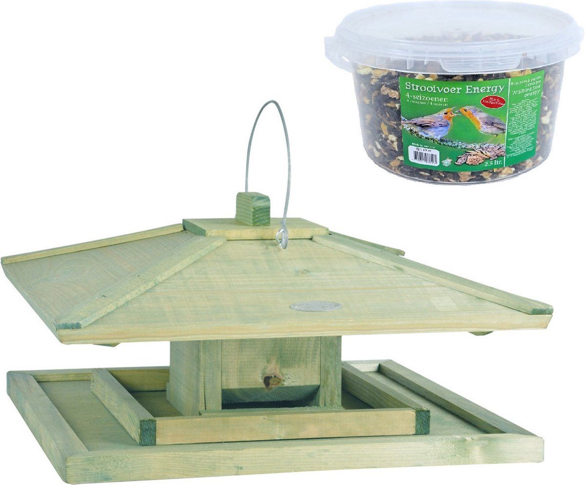 Esschert Design Japans vogelhuisje/voedersilo hout 38 cm inclusief 4-seizoenen energy vogelvoer