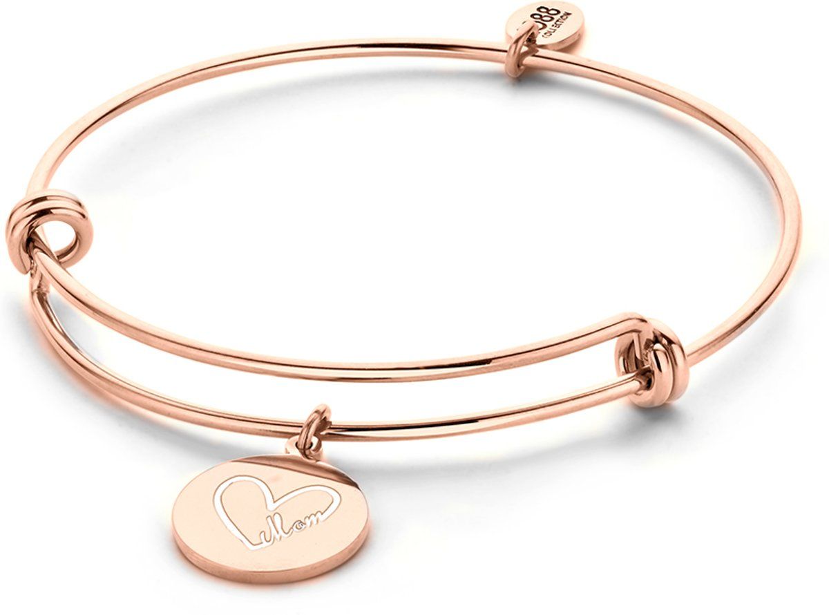 CO88 Collection 8CB 90232 Stalen Bangle met Hanger - Hart Mom - Roségoudkleurig