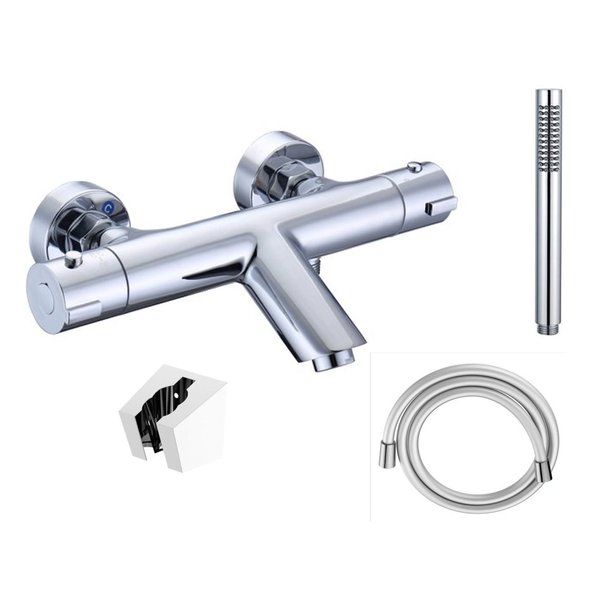 Adema Sparkle 2.0 thermostatische bad-/douchekraan met staafhanddouche en houder chroom