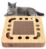 Nobleza Krabbank Kat - Krabmeubel met Ballenbaan - Kartonnen Krabspeelgoed - Met Catnip - Ronde Kattenmand & Krabplank - 33x33x5cm