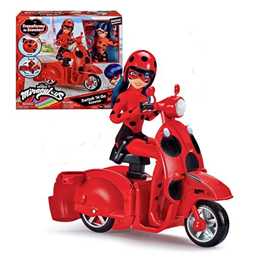 Bandai Miraculous - Scooter Miraculous Switch'n go + scharnierpop Ladybug Lucky Charm 26 cm – P50668, meerkleurig