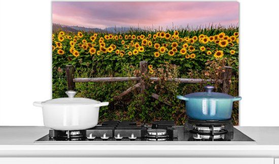 Spatscherm keuken 80x55 cm - Kookplaat achterwand Zonnebloem - Bloemen - Planten - Muurbeschermer - Spatwand fornuis - Hoogwaardig aluminium