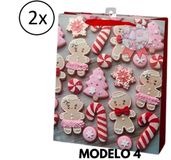 Gerimport Sac cadeau de Noël - 2x - 32 cm - bonhomme et femme en pain d'épices - emballage - cadeaux de Noël
