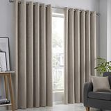 Fusion - Natuurlijke beige gordijnen 117 x 228 cm (b x l) - crème gordijnen met oogjes - taupe gordijnen voor slaapkamer/woonkamer - neutraal deurgordijn - thermische gordijnen/raambekleding - Strata