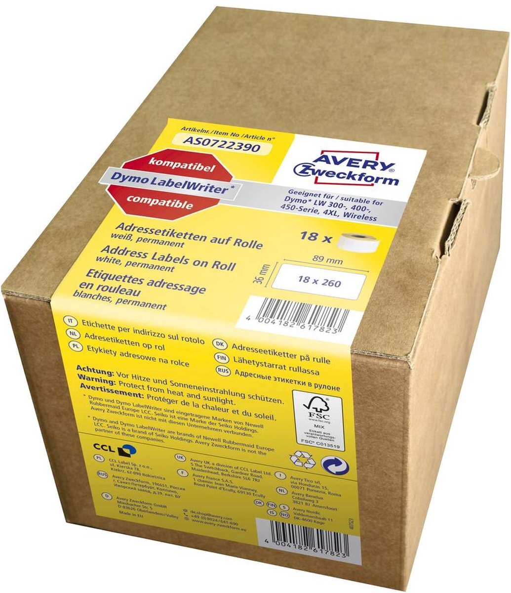 Avery AveryZweckform AS0722390 Etiketten 89 x 36 mm Papier Wit 468