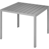 tectake® Tuintafel - Eettafel voor Buiten, Balkontafel in Houtlook - Terrastafel met Aluminium Frame - Tuinmeubelen Weerbestendig - 90x90x74,5 cm - Tafel voor Tuin, Lounge, Zithoek - Zilver