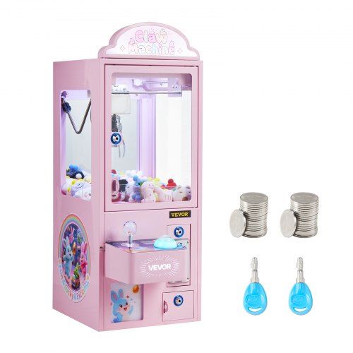VEVOR Grijpmachine, middelgrote speelautomaat met licht en geluid, precisie stalen grijper met verstelbare handgreep voor pluche speelgoed, speelgoed voor de detailhandel, voor commerciële thuisfeesten en bioscopen, roze