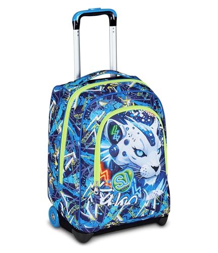 SJ GANG STYLE JAM GANG Trolley voor school, blauw, 2-in-1, dubbel gebruik, trolley en rugzak, rugzak voor de basisschool, voor kinderen, Blauw, Eén maat, modern