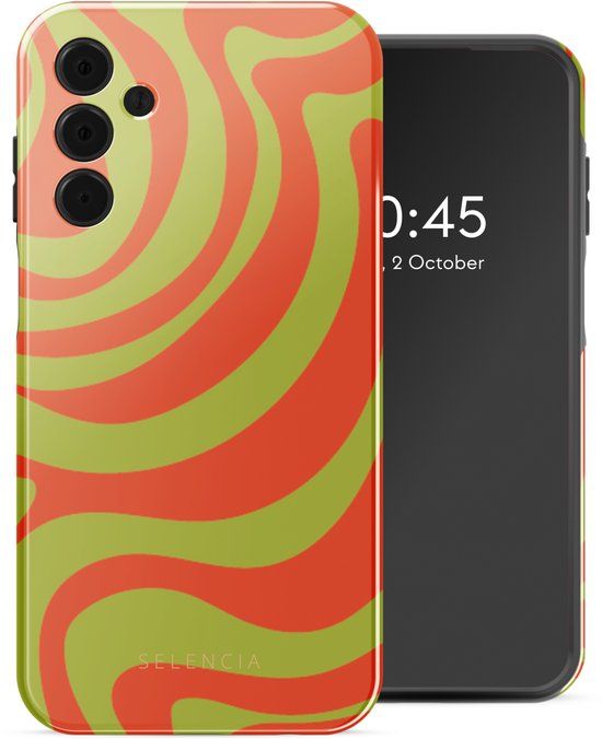 Selencia Hoesje - Geschikt voor Samsung Galaxy A15 (4G) / A15 (5G) - Backcover - Wavy Swirl Orange Fern