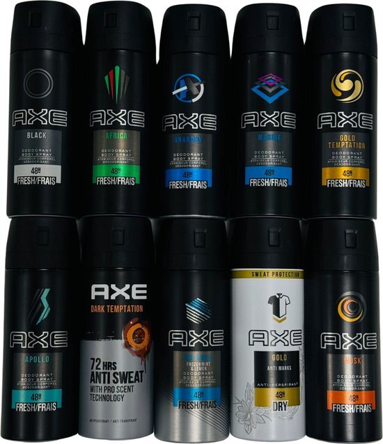 AXE Deodorant Spray 12 stuks - Voordeelverpakking Deo - Africa | Dark Temptation | Excite | Ice Fall | Morning Glory | Spicy Nights | Collision | Anarchy for Him | Clean Fresh | Refreshed | Energised | Music