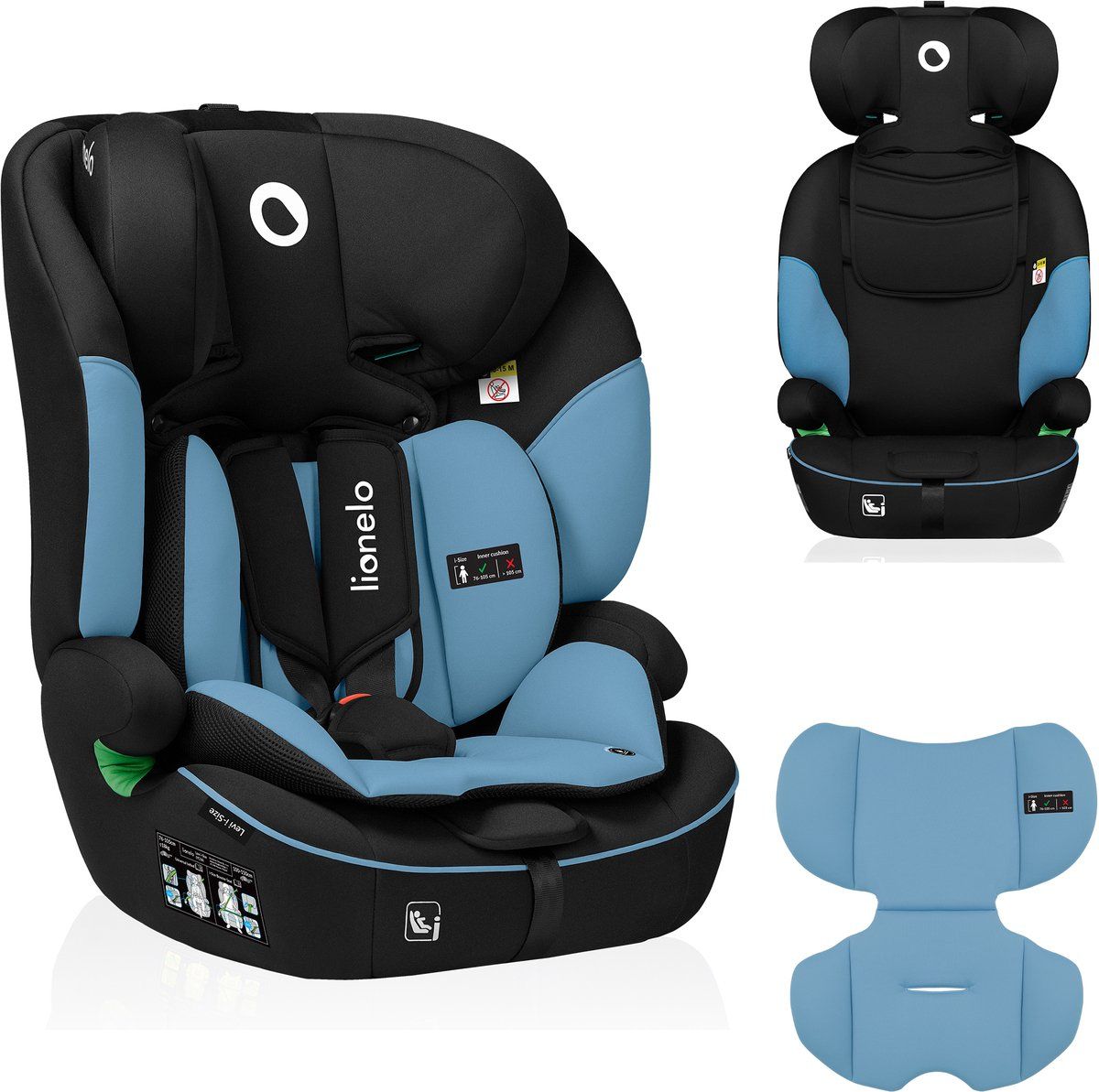 Lionelo Levi i-Size Autostoel 76–150 cm (9–36 kg) – Groep 1/2/3 – FWF – 5-puntsgordel – Memory Foam – 10-traps hoofdsteun – ECE R129/03 – Universele montage met autogordel – Versterkte zijbescherming – Dri-Seat ventilatiesysteem