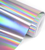 Merkloos Vinyle holographique argent chromé arc-en-ciel brillant - 15 cm de large