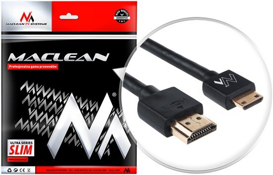 Maclean Energy Kabel HDMI - miniHDMI v1.4 ULTRA SLIM MCTV-710 Ondersteuning voor hogere resoluties dan Full HD ( "4K" - 4096 x 2160)