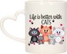 Bellatio Decorations Cadeau koffie/thee mok - life is better with cats - hartjes oor - poesen