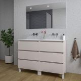 Saniclass Chaci PLUS Badkamermeubelset - 120x86x46cm - keramische wastafel wit - 2 wasbakken - zonder kraangaten - 6 lades - rechthoekige spiegel - mat cotton (beige)